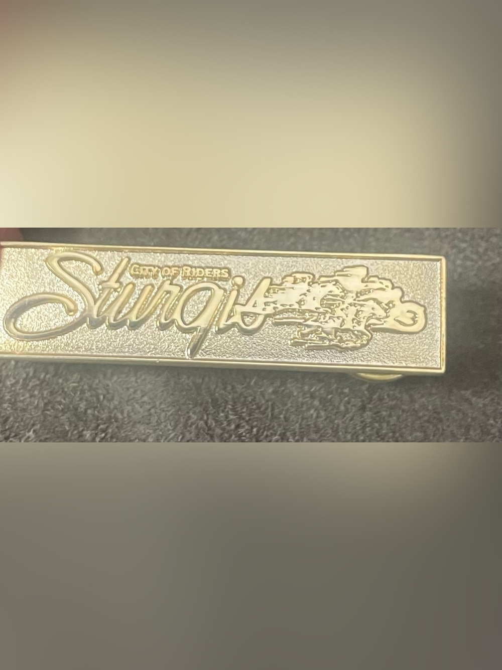 STURGIS City of Riders Gold Color Hat Vest Jacket Motorcycle Pin Dual Clutch